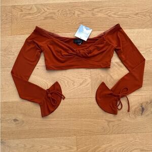 Majorelle - Destiny Off Shoulder Long Sleeve Top in Orange Rust